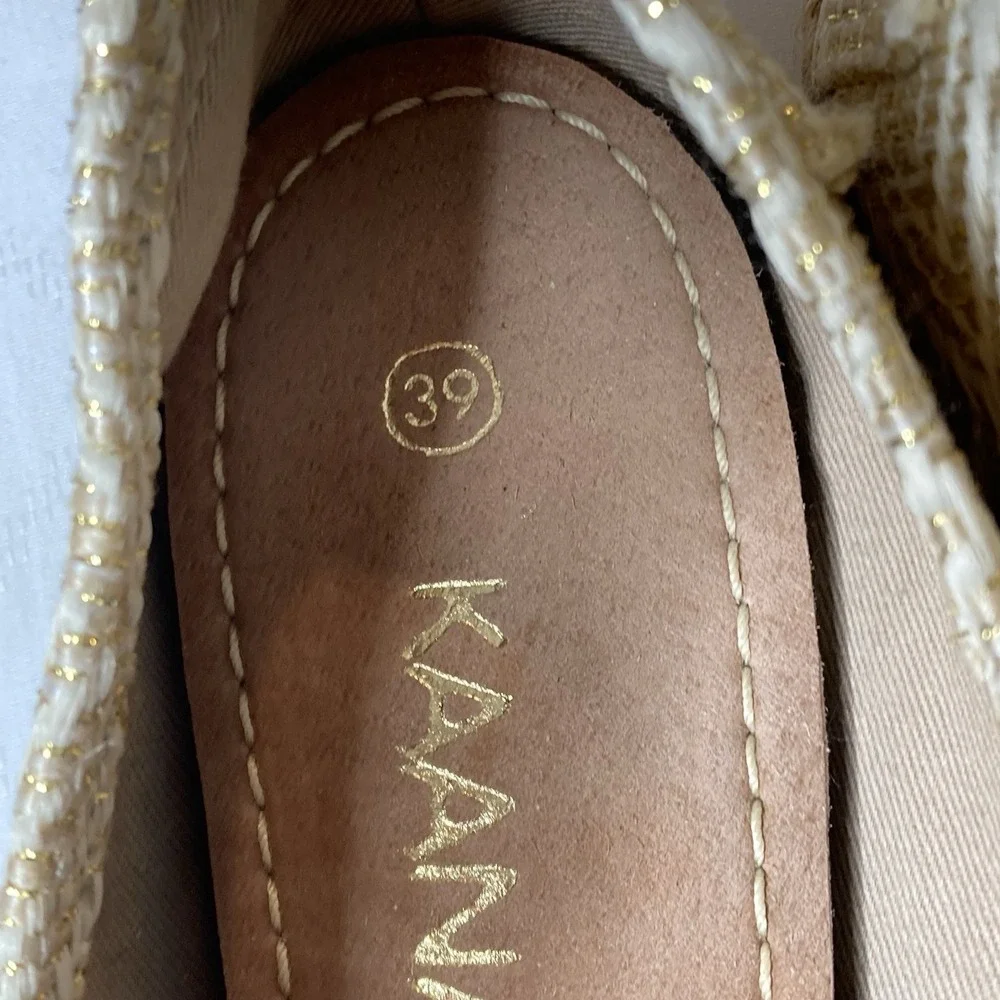 Kaansas Women's Gold Metallic Woven Espadrilles Flats Sz 39 Resortwear Glam Boho